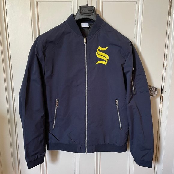 Jack & Jones Blue Men's Bomber Jacket, Size L - Picture 1 of 8